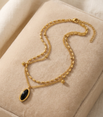 Noir Oval Pendant Gold Necklace - Image 2
