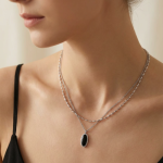 Noir Oval Pendant Silver Necklace