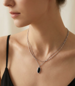 Noir Oval Pendant Silver Necklace